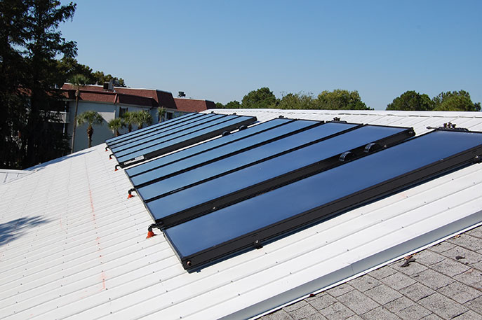 Solar Hot Water Panels Installed on a Commercial Property 