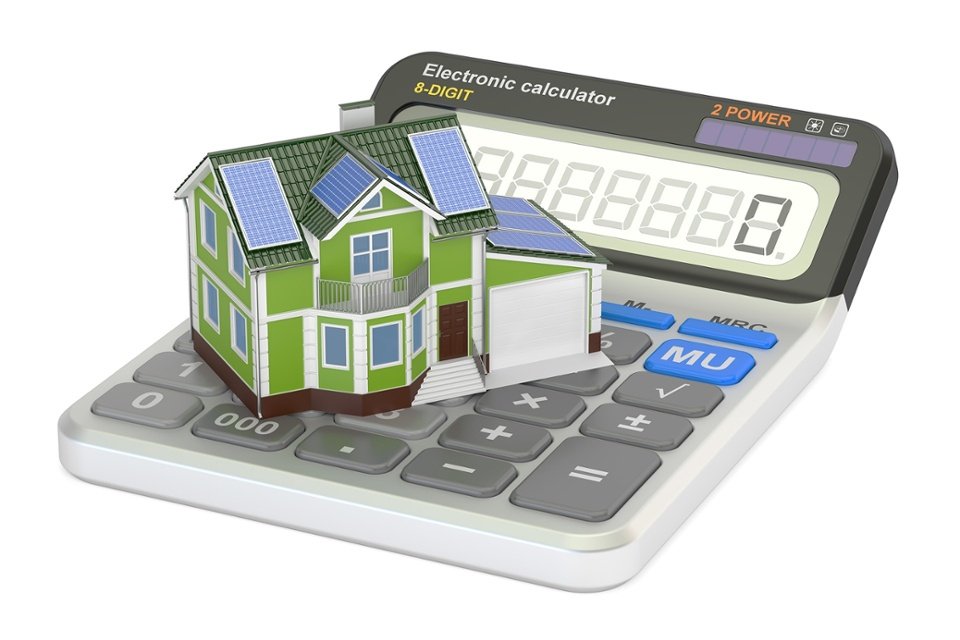 Home with solar on a calculator